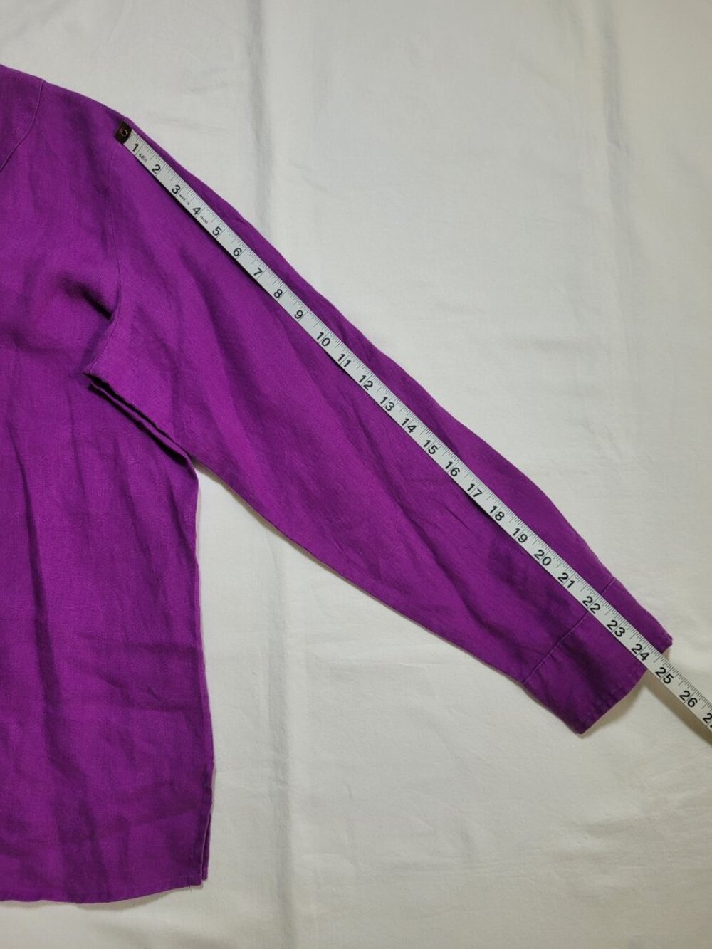 Lauren Ralph Lauren Purple 100% Linen V Neck Roll Tab Sleeve Top Large Preppy - Picture 7 of 9
